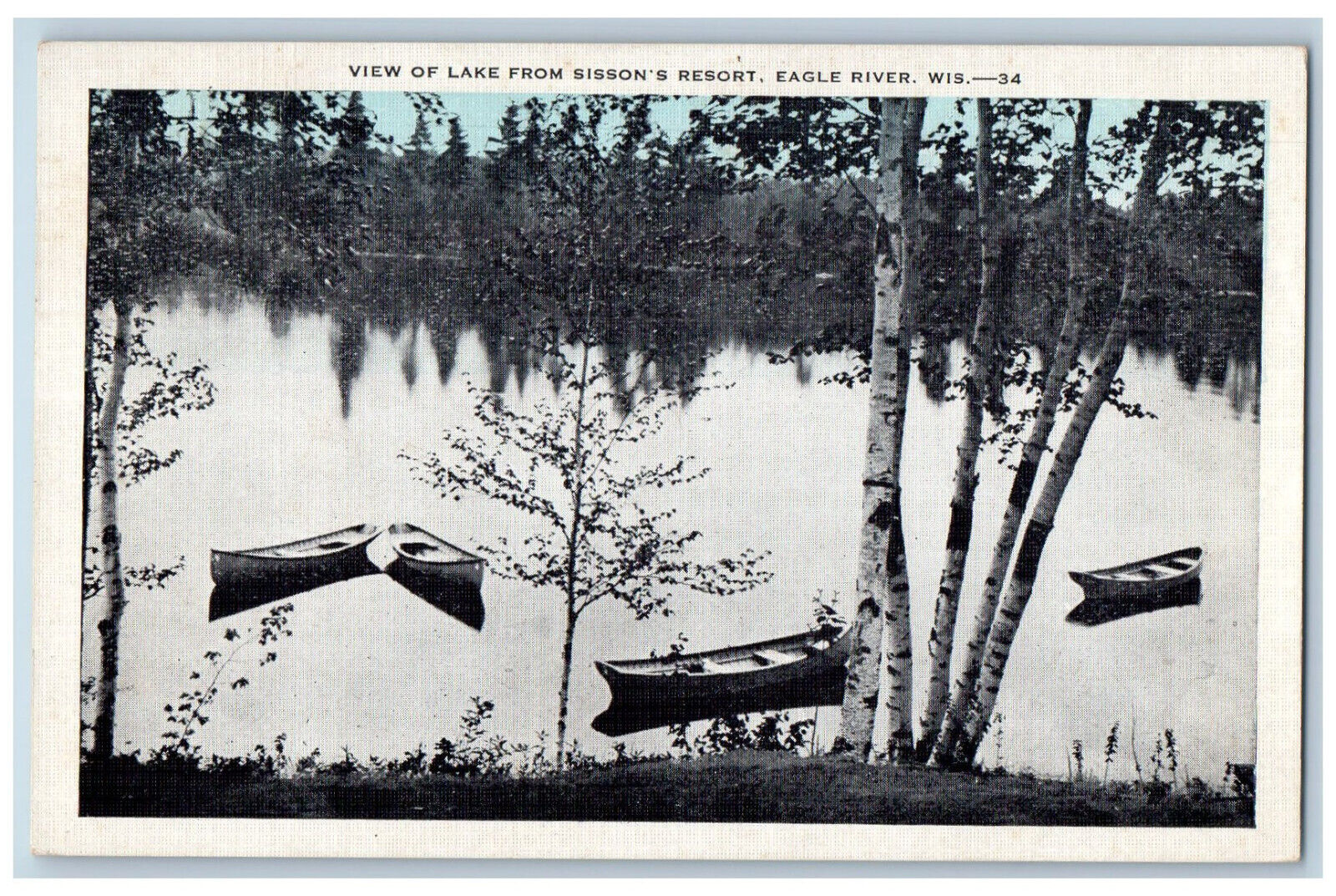 1936 View of Lake From Sisson\'s Resort Eagle River Wisconsin WI Postcard
