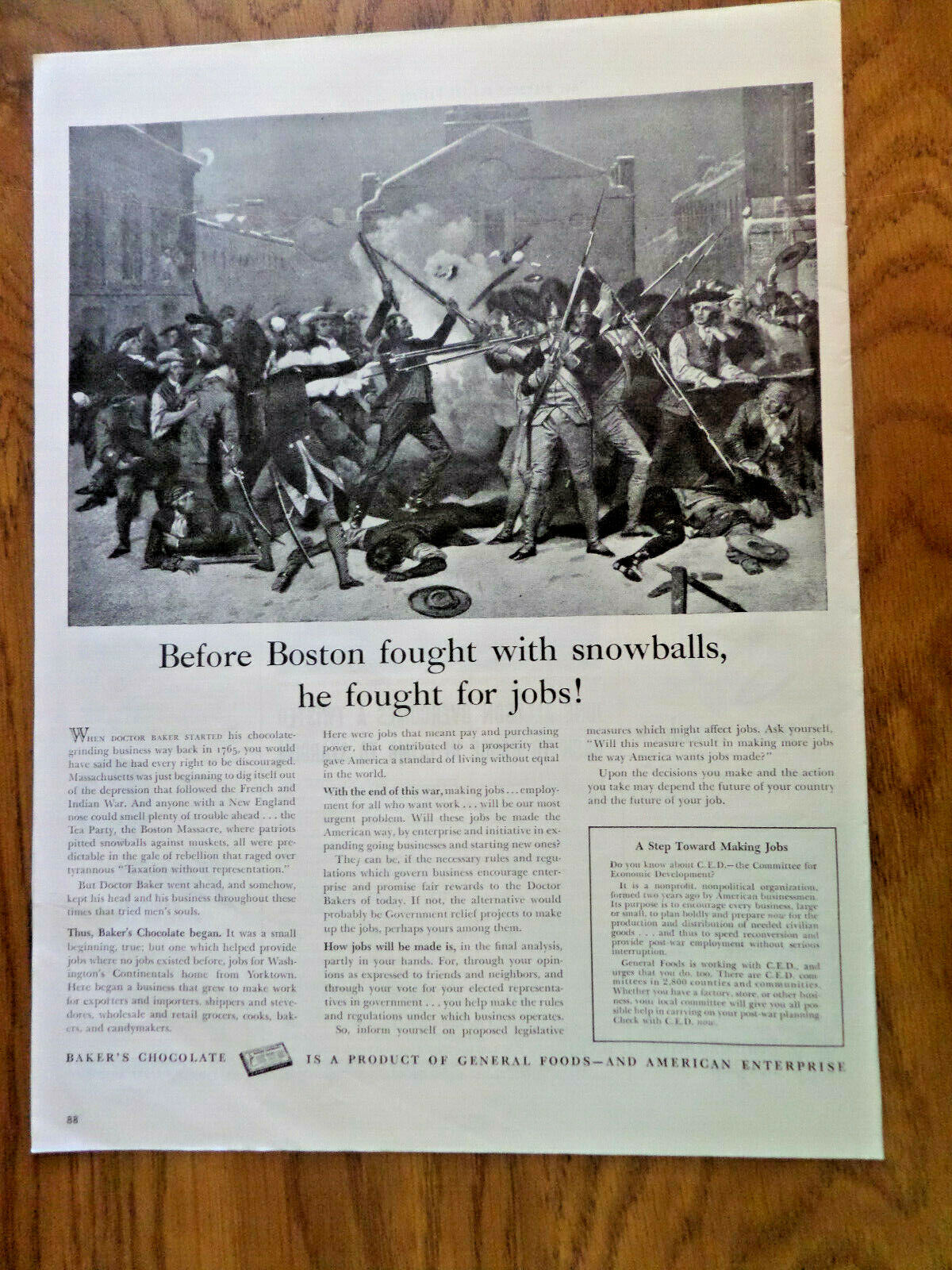 1945 General Foods Baker\'s Coconut Ad Before Boston Fought with Snowballs Jobs