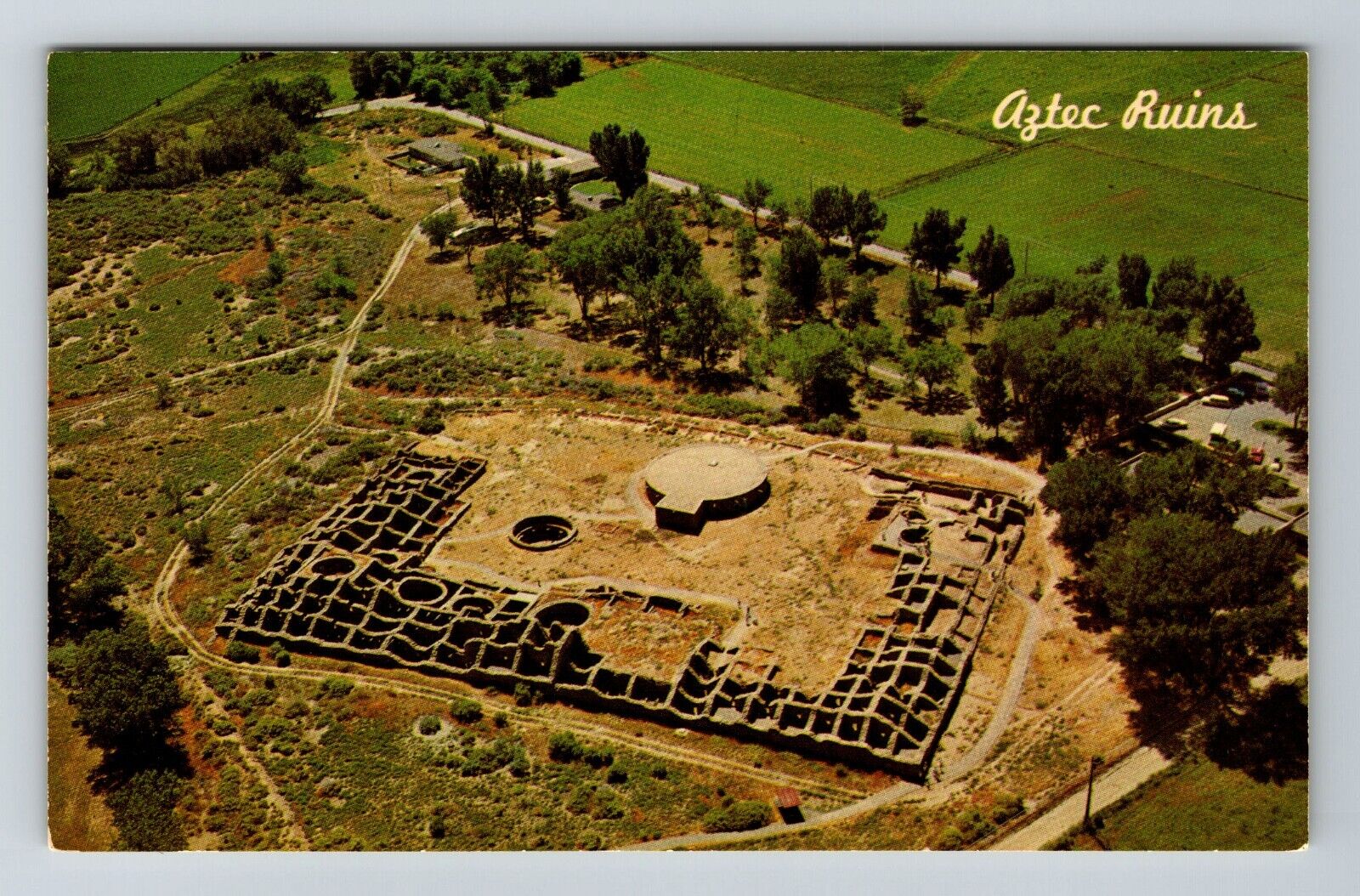 Aztec NM-New Mexico, Aztec Ruins, Aerial Scenic View, Vintage Postcard