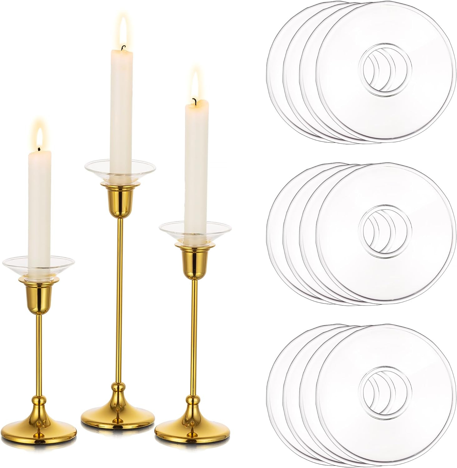 Candle Drip Protectors for Candle Stick Candle Holder, Clear Glass Bobeches for 