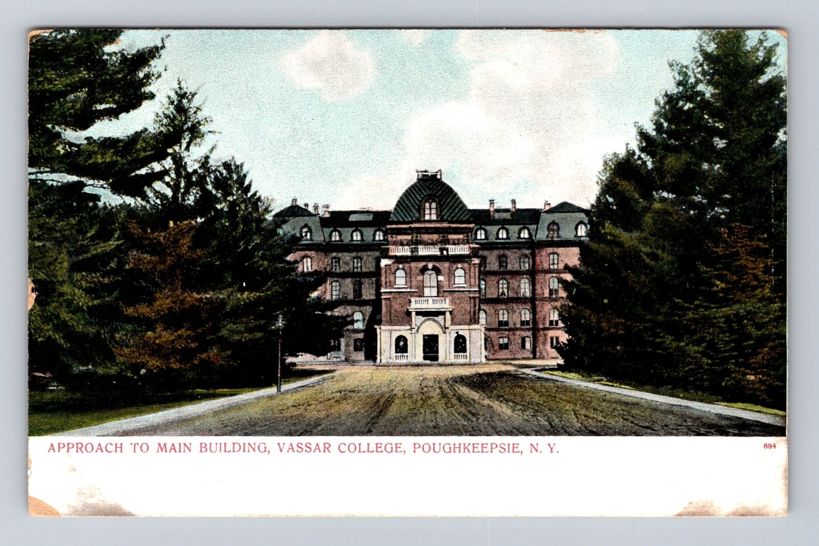 Poughkeepsie NY- New York, Main Building, Vassar College, Vintage Postcard