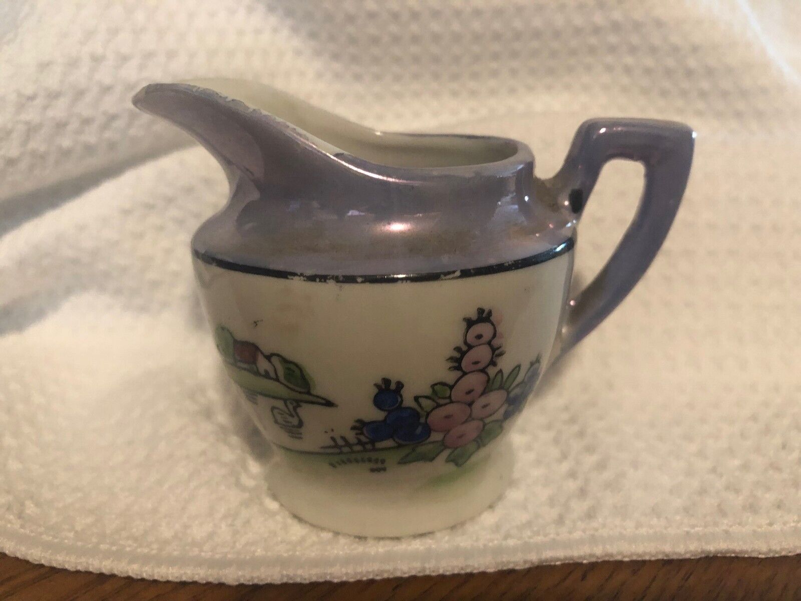 Made in Japan Mini Pitcher hand painted Old/vintage only 3 in tall Blue/Whit