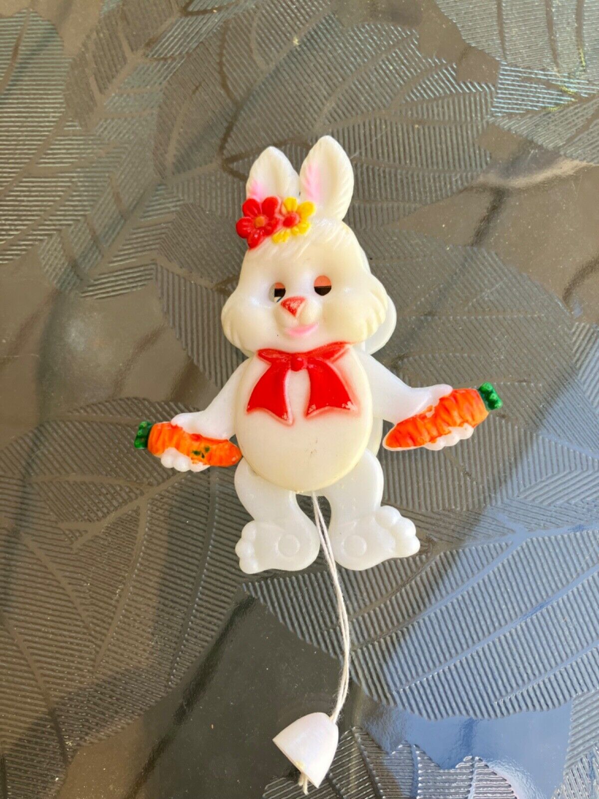 Vintage Plastic White Easter Bunny Pin With Pull String 3”