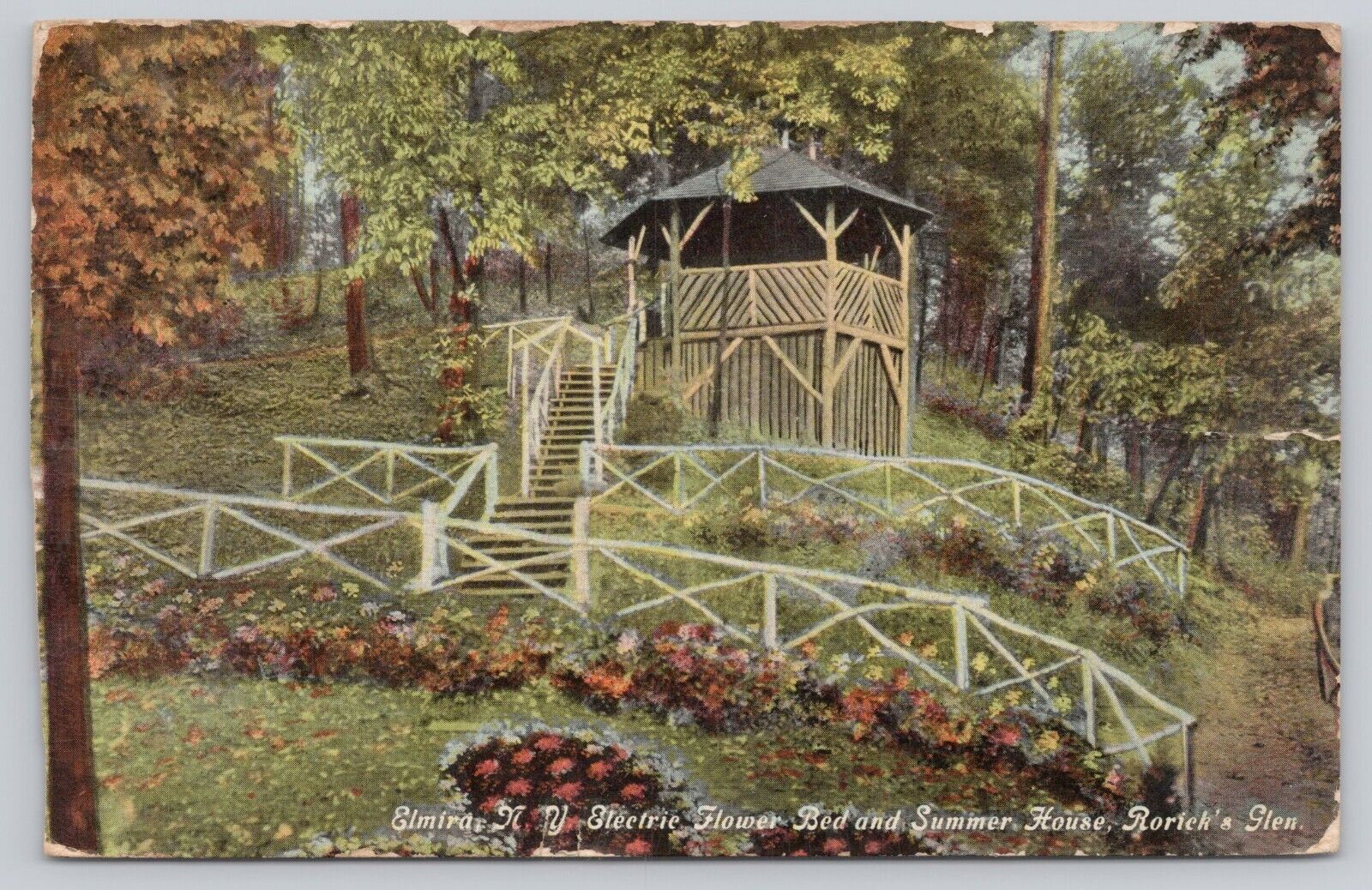 Vintage Post Card Electric Flower Bed & Summer House, Rorick\'s Glen. A170