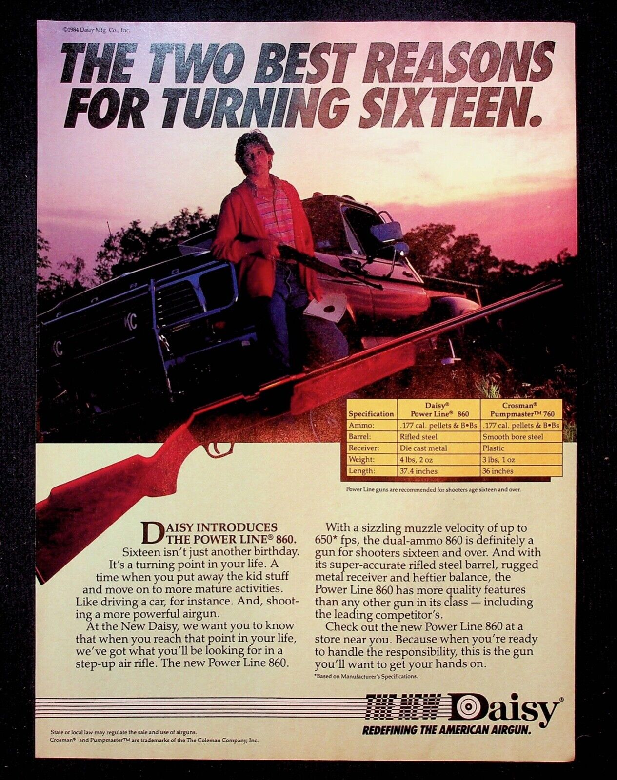 1984 Daisy Power Line 860 Rifle Airgun Kid With Pickup Truck Vintage Print Ad