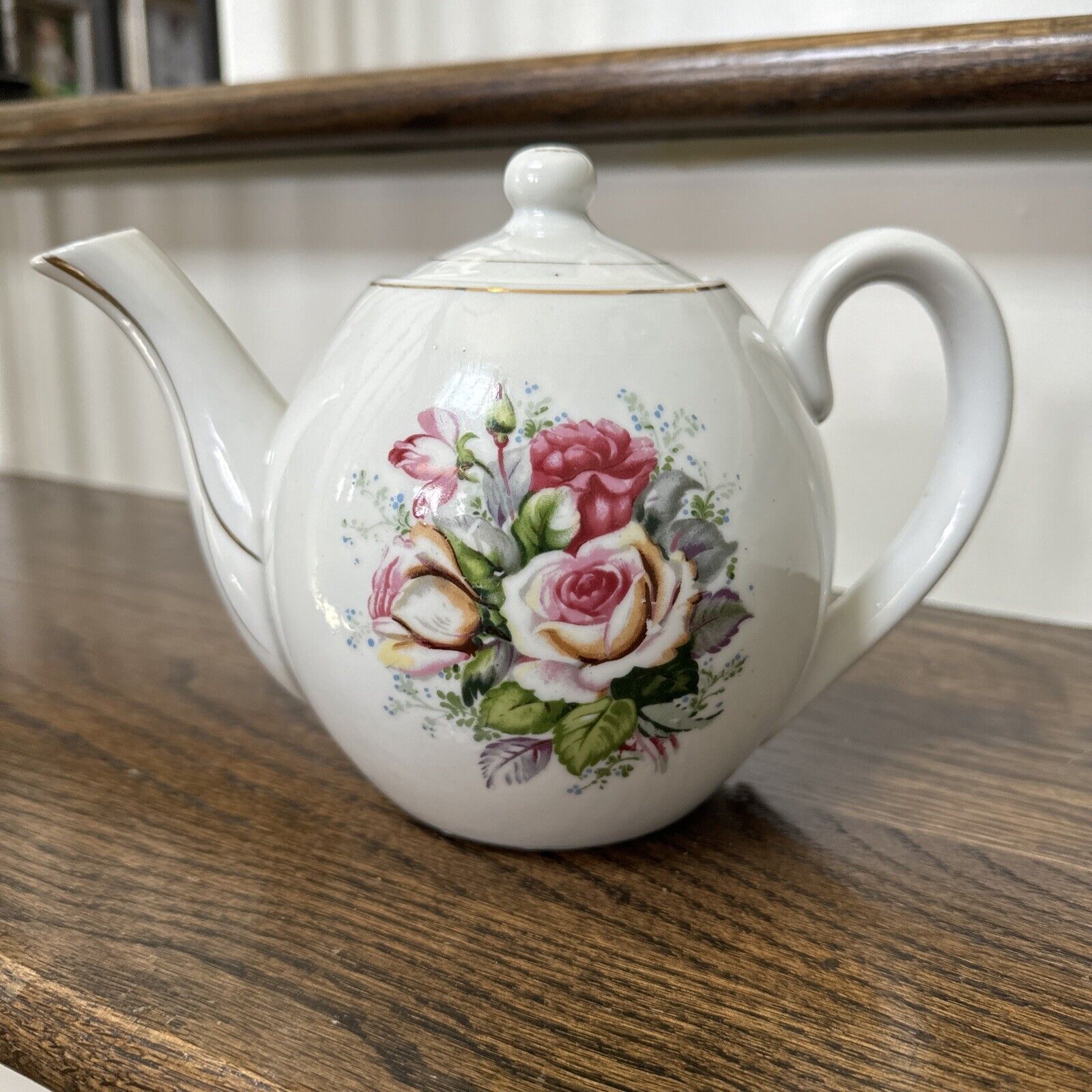 Vintage White Porcelain Floral Teapot with Lid 5.5\