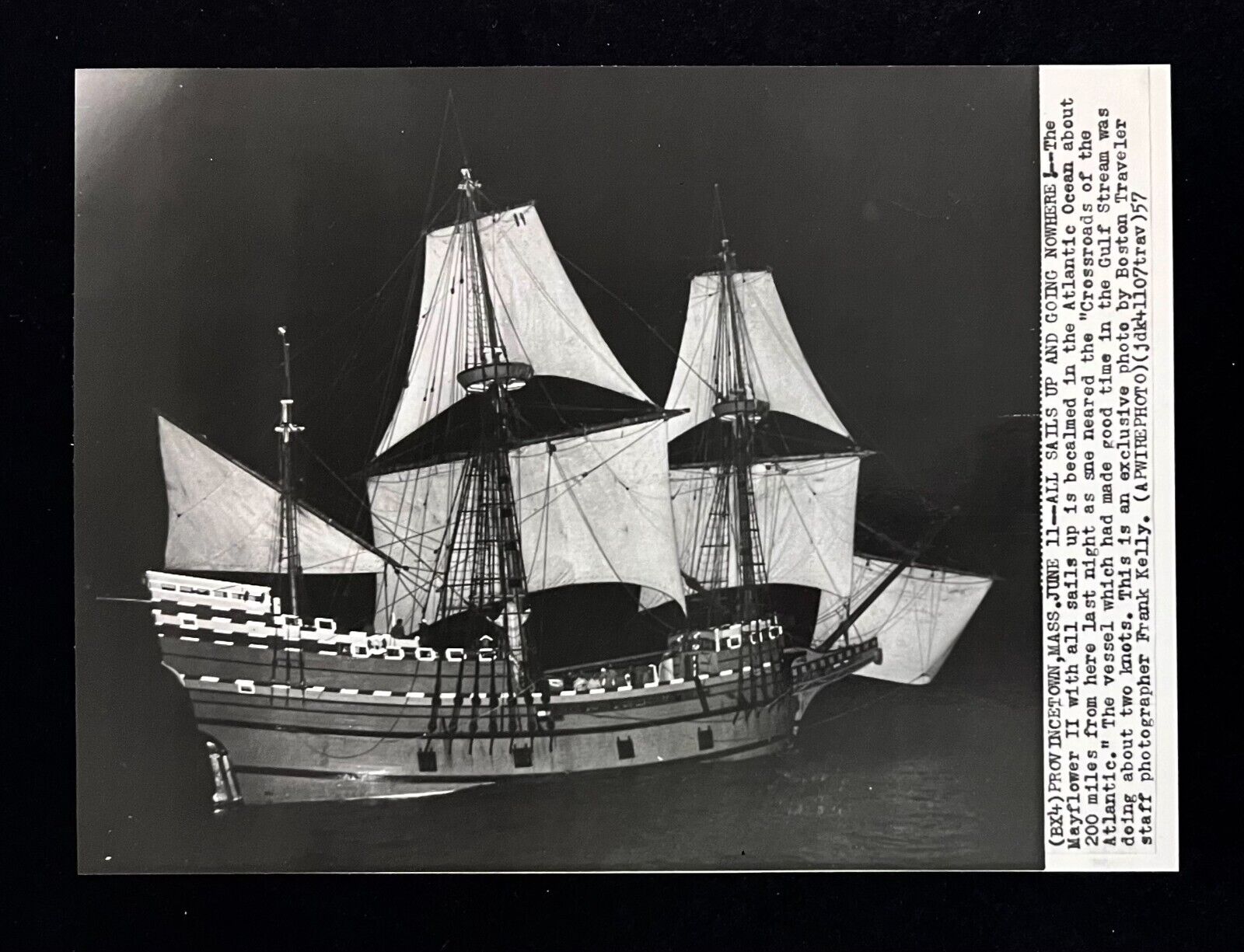 1957 Provincetown MA Mayflower II Colonial Replica Ship Vintage Press Photo