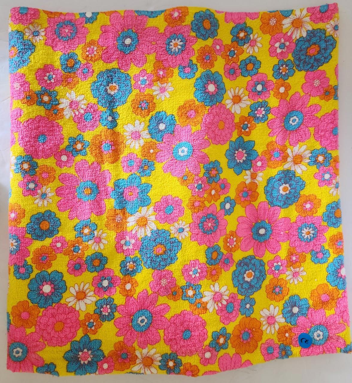 Vintage 70s Neon Bright Pink Yellow Flower Groovy Retro Hippie Fabric 35x67\