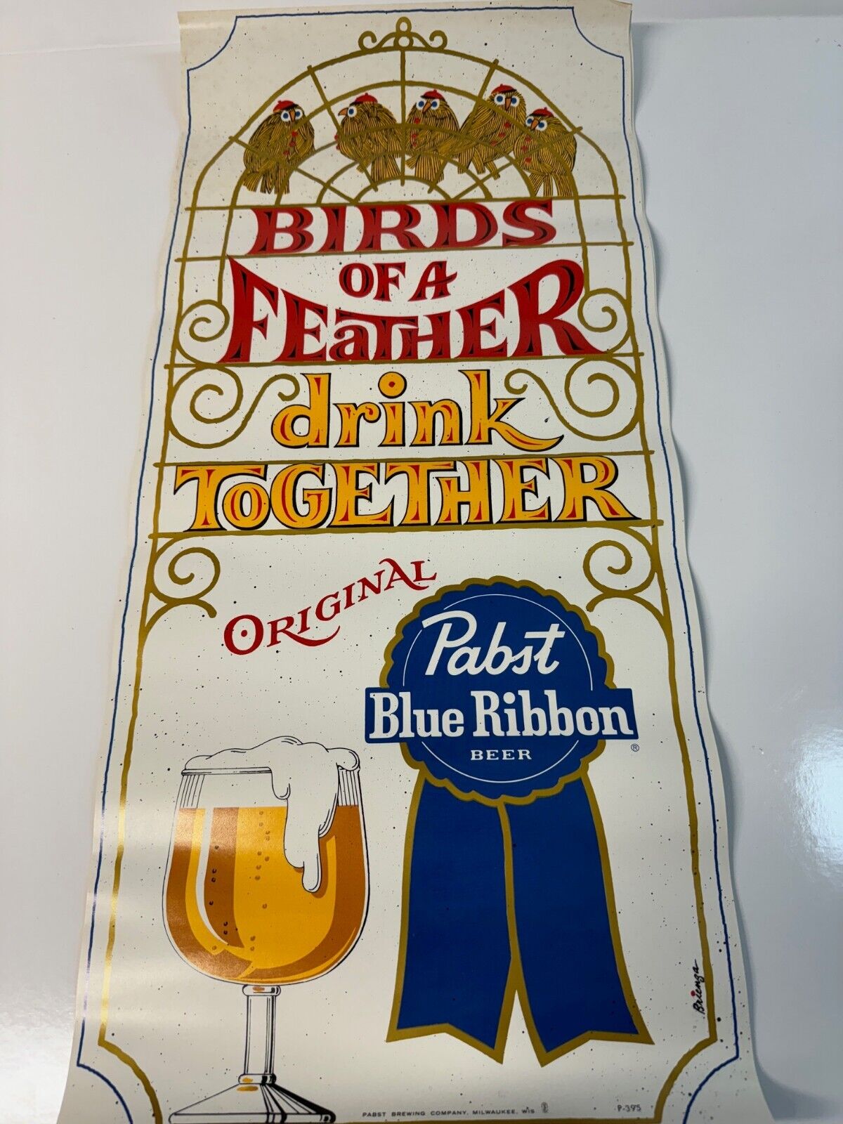 Vintage Pabst 1970\'s Promotional Wall Poster. (Birds of a Feather)
