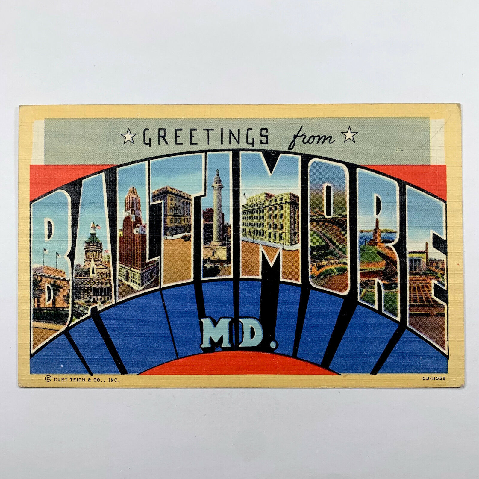 Postcard Maryland Baltimore MD Large Letter Linen 1940s Unposted 