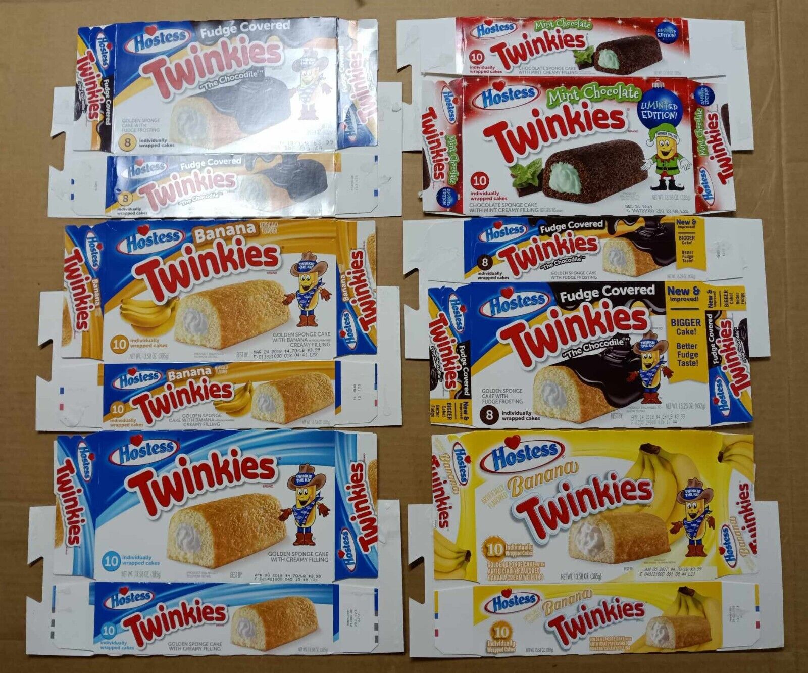 2016-19 Hostess Chocodile & Mint & Banana & Regular Twinkies Boxes 6 Box Lot
