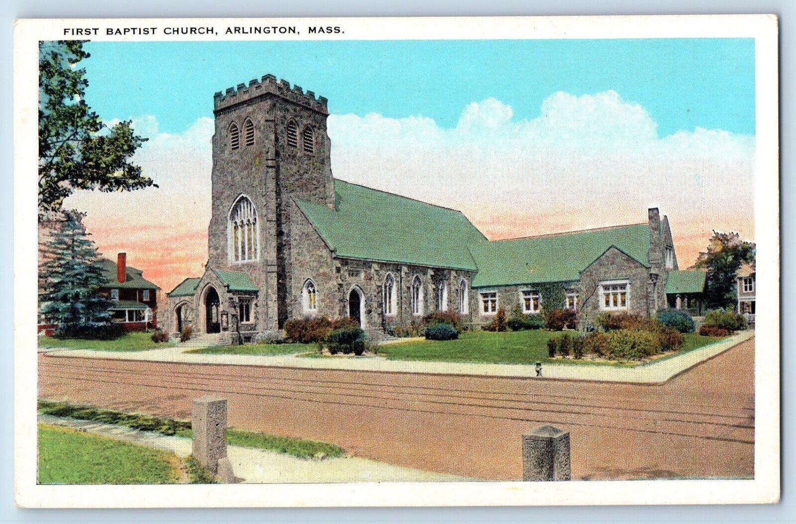 Arlington Massachusetts MA Postcard First Baptist Church Exterior Building 1920
