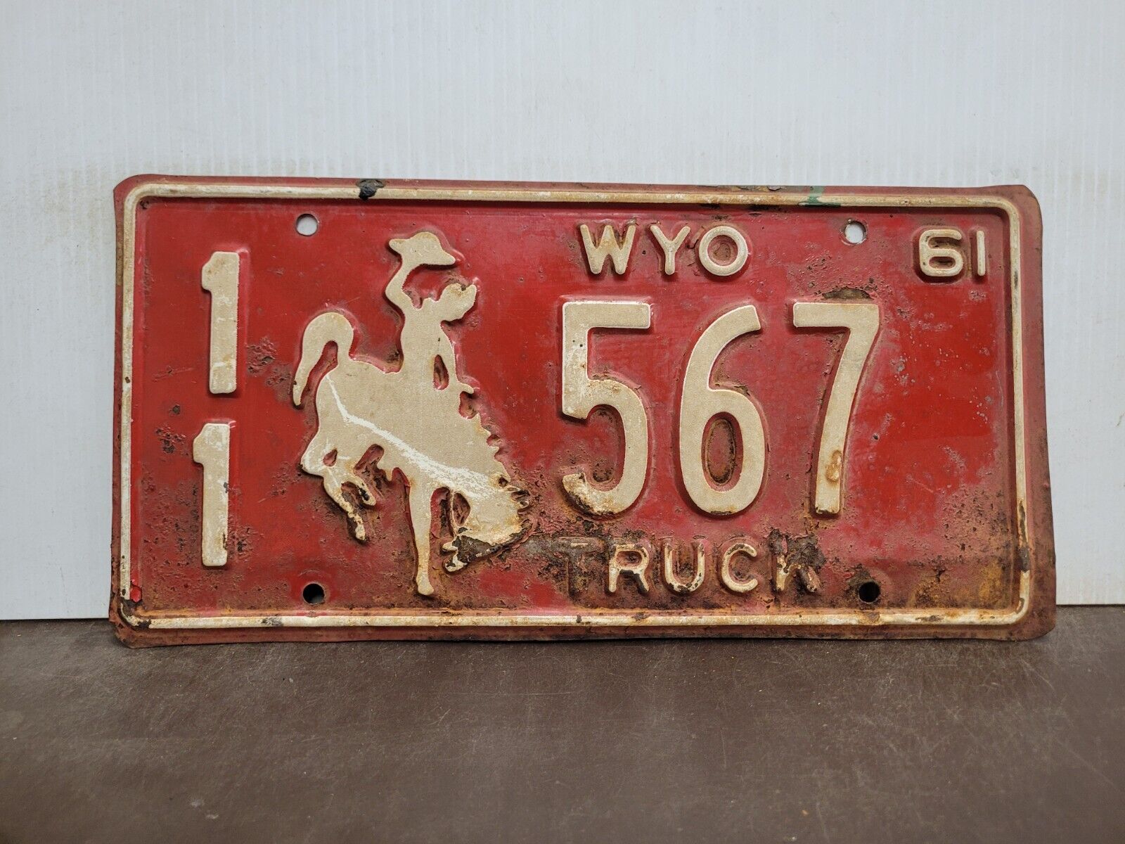 1961 Wyoming TRUCK License Plate Tag Original.