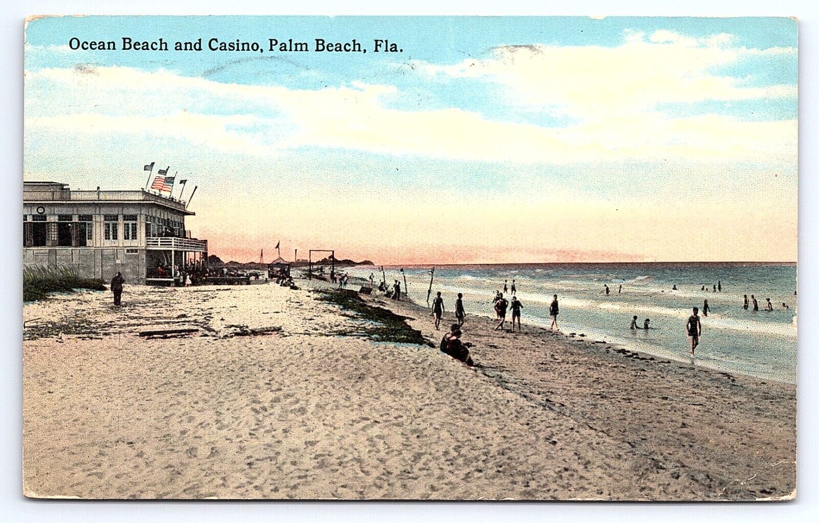 Postcard Ocean Beach and Casino Palm Beach Florida c.1915