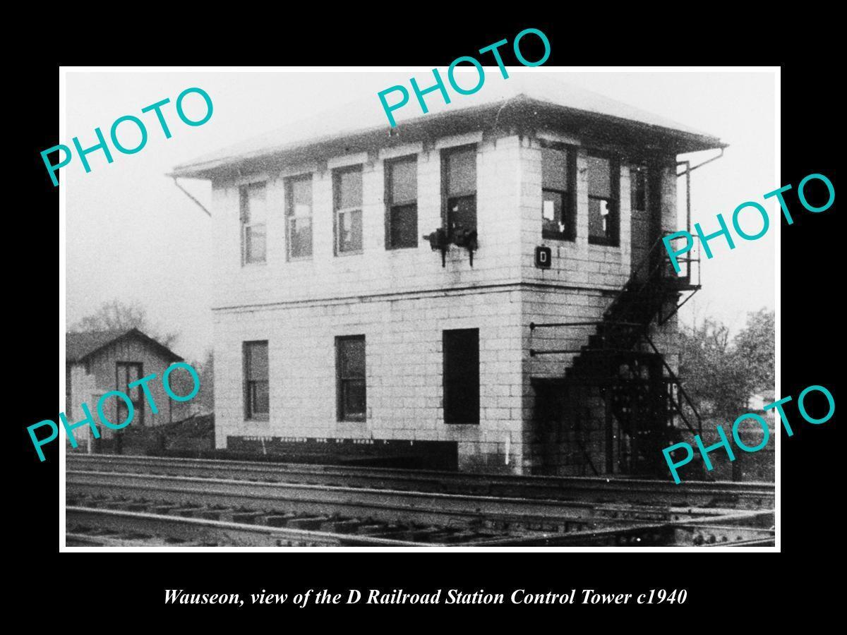 OLD LARGE HISTORIC PHOTO OF WAUSEON OHIO THE D RAILROAD STATION TOWER c1940