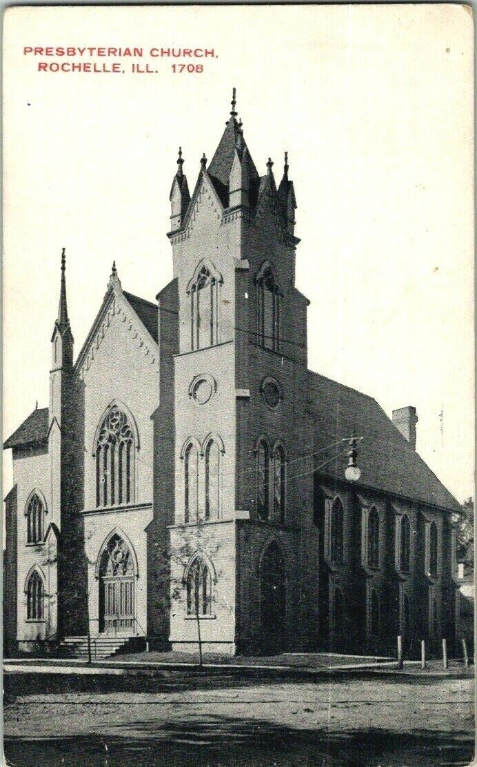 EARLY 1900\'S. PRESBYTERIAN CHURCH. ROCHELLE, ILL. POSTCARD s12