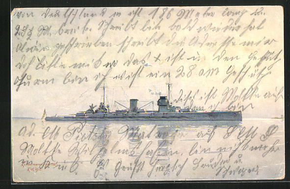 Artist Postcard Battle Ship SMS Moltke At Smooth Lake 1912
