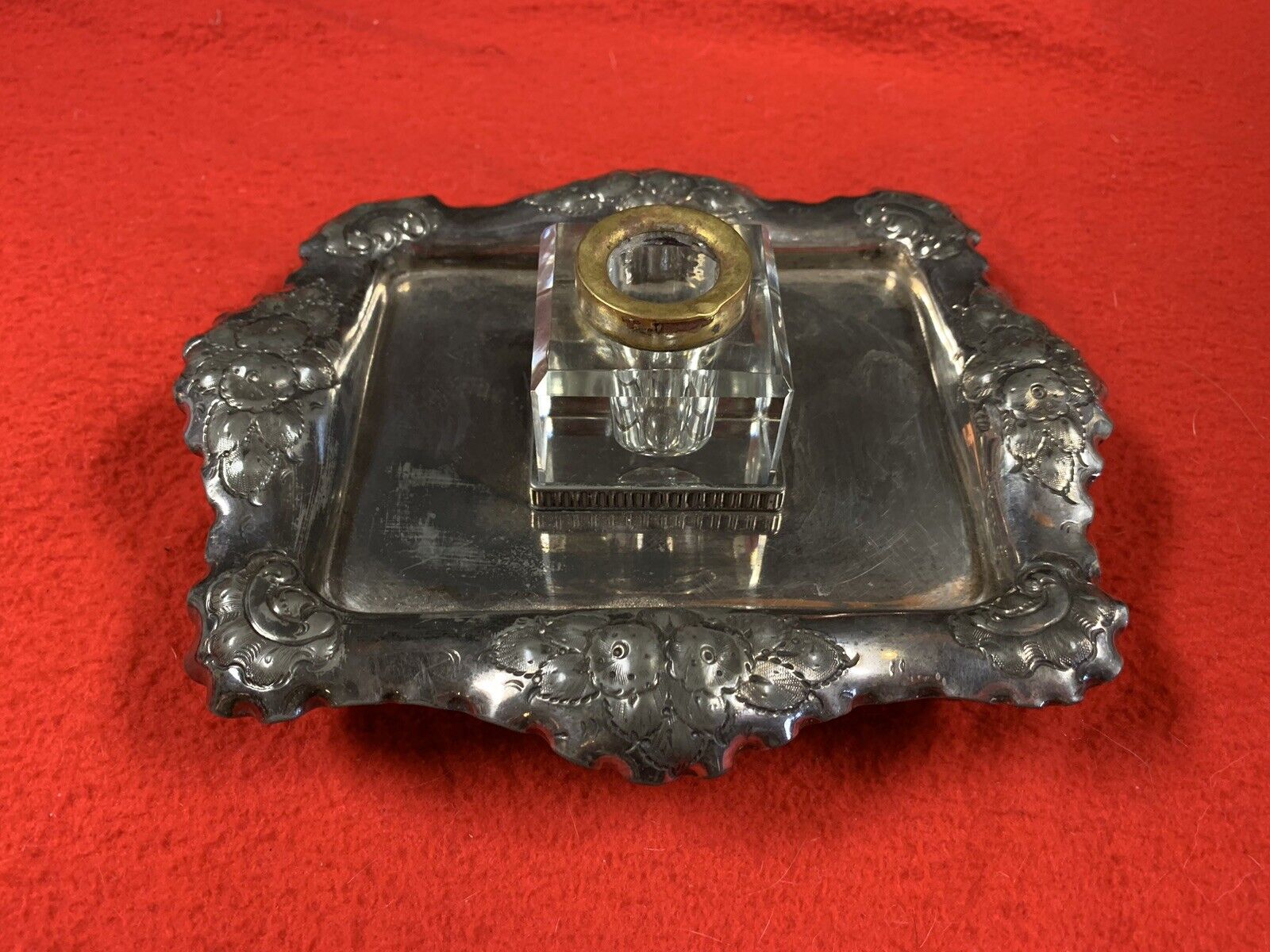 Vintage JD&S Art Deco Silver Plate Tray And Inkwell