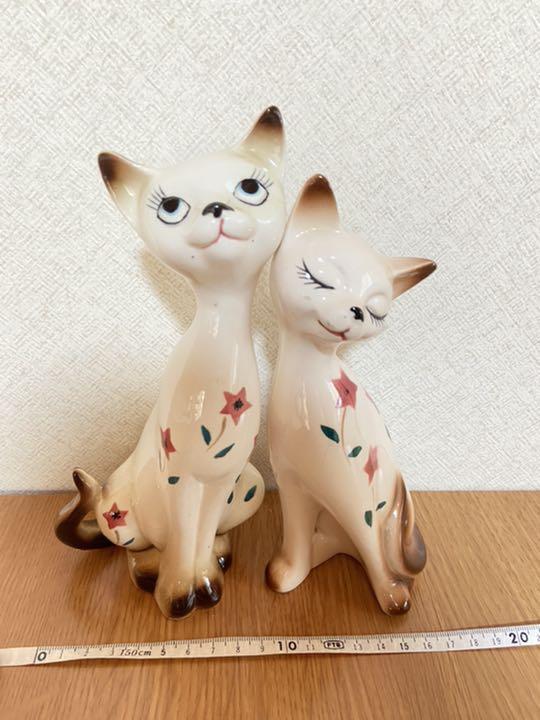 Vintage Cat Figurine Siamese Pair Pottery Japan