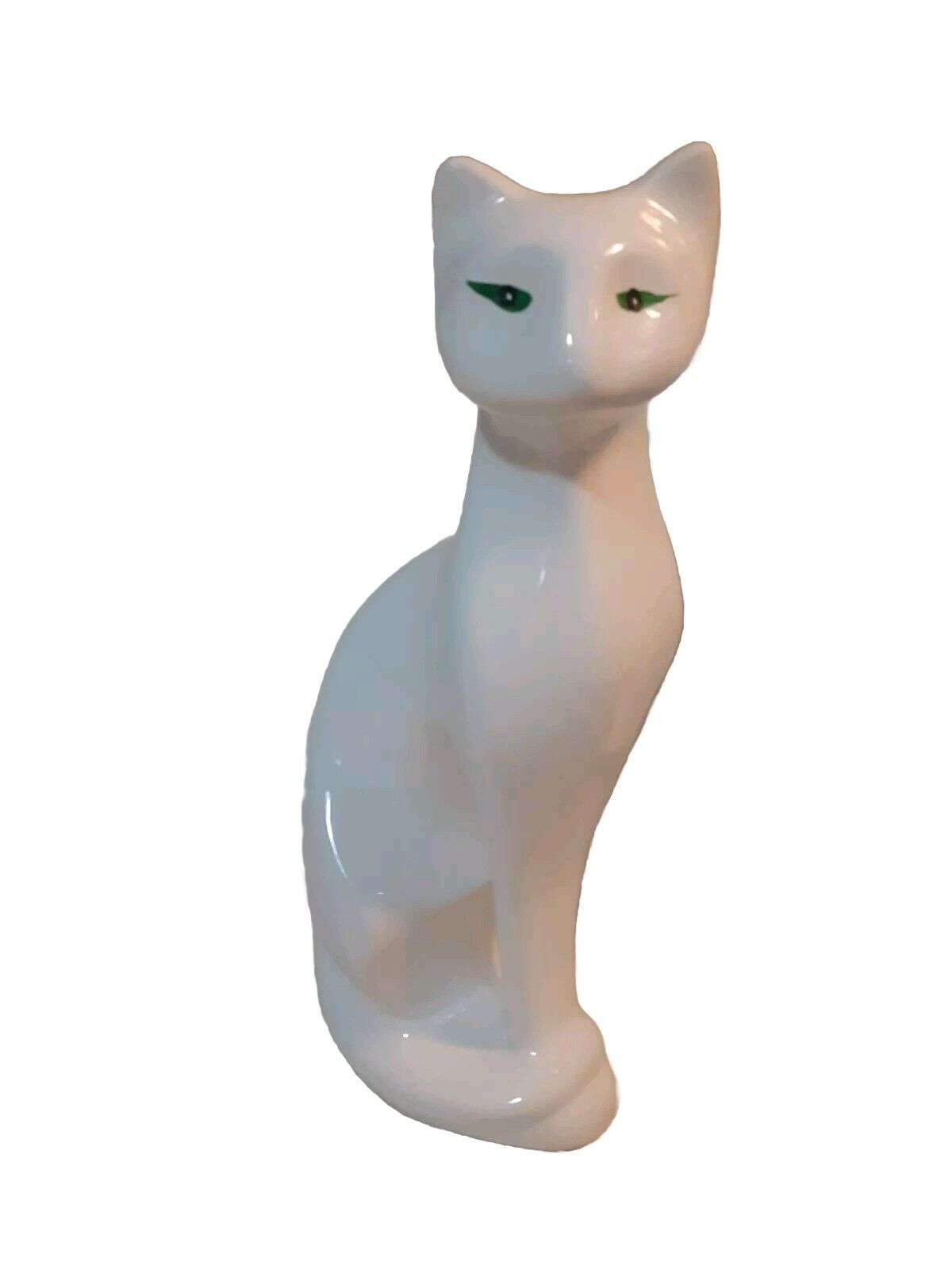 Vintage MCM Cat White Art Deco Cat Green Eyes Sophisticated Feline Ceramic