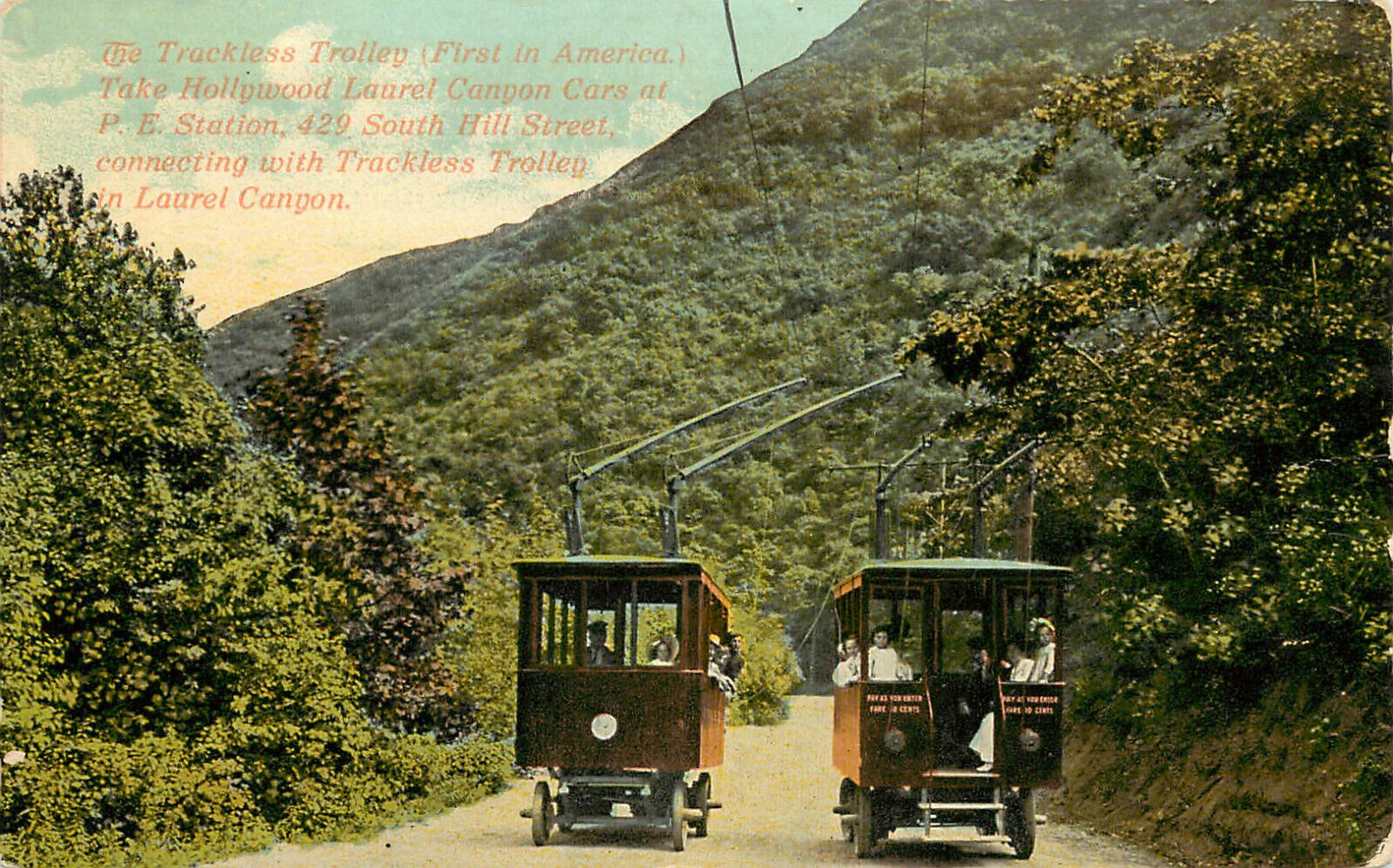 Vintage Postcard Balloon Route Trolley Trip Trackless Trollies Laurel Canyon Ca