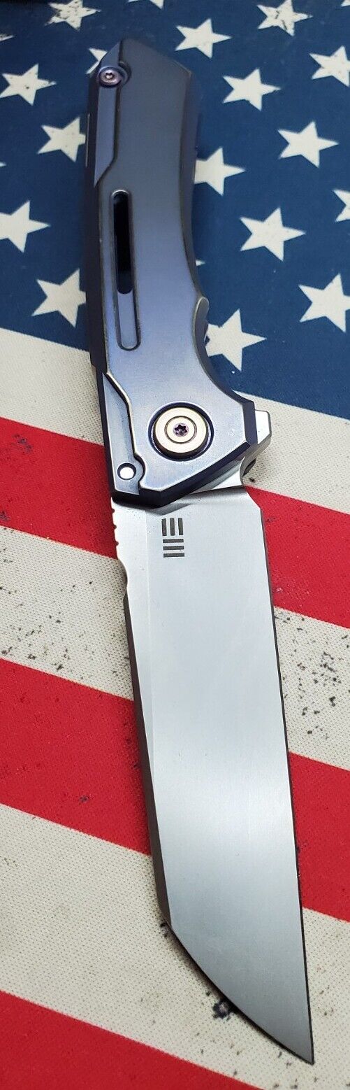 WE Knife Co. SNECX Mini Buster Custom Blue ANODIZED TITANIUM 20CV Smooth EDC 