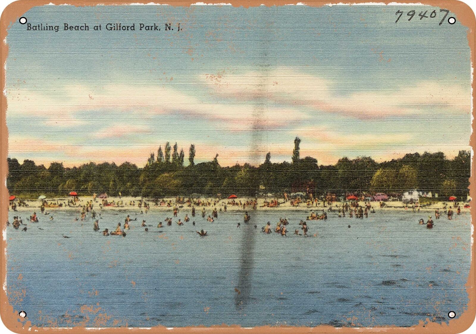 Metal Sign - New Jersey Postcard - Bathing beach at Gilford Park, N.J.