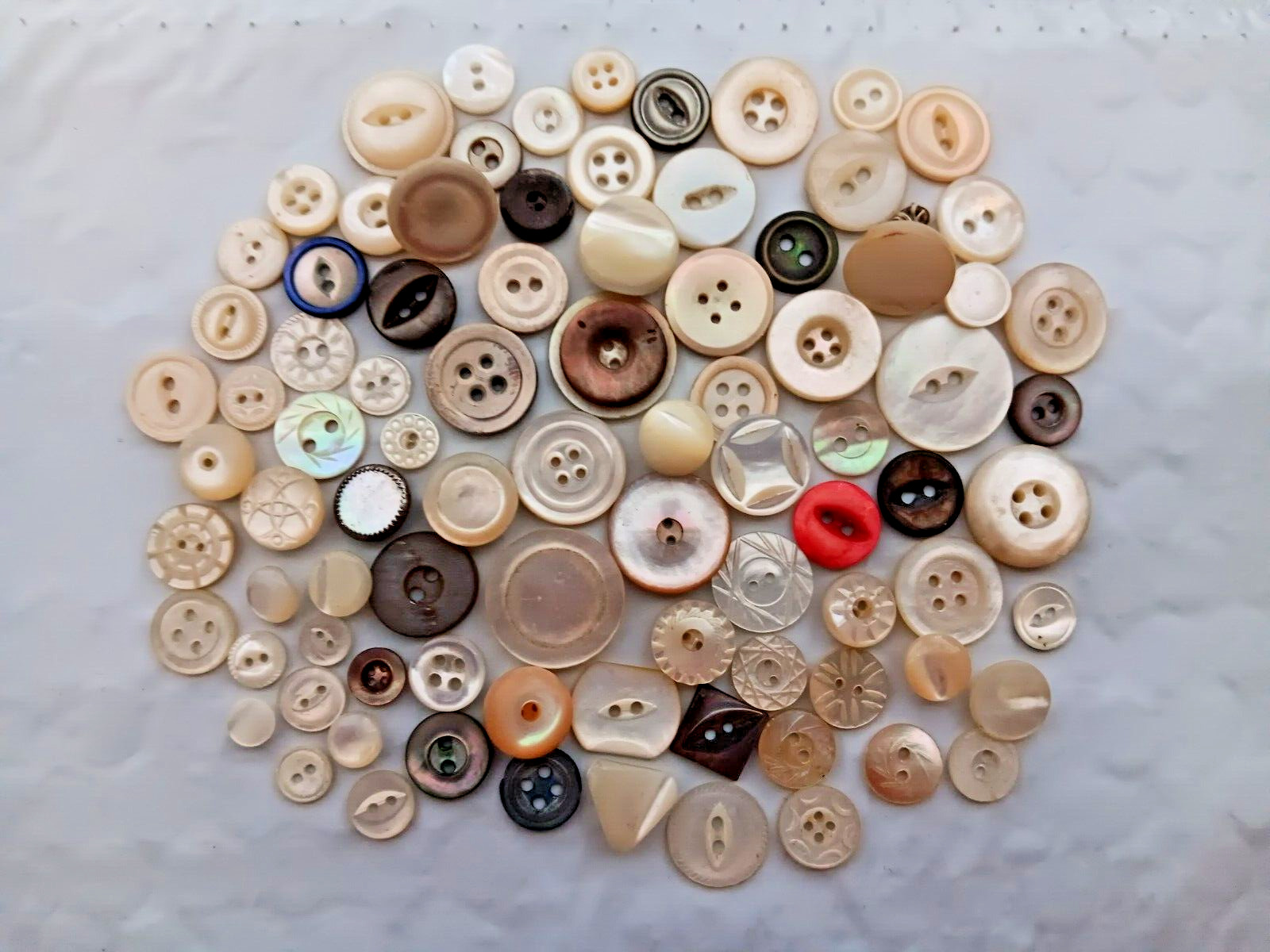 Vintage Lot Of 85 Fun & Fancy Mother of Pearl Shell Buttons Various Sizes