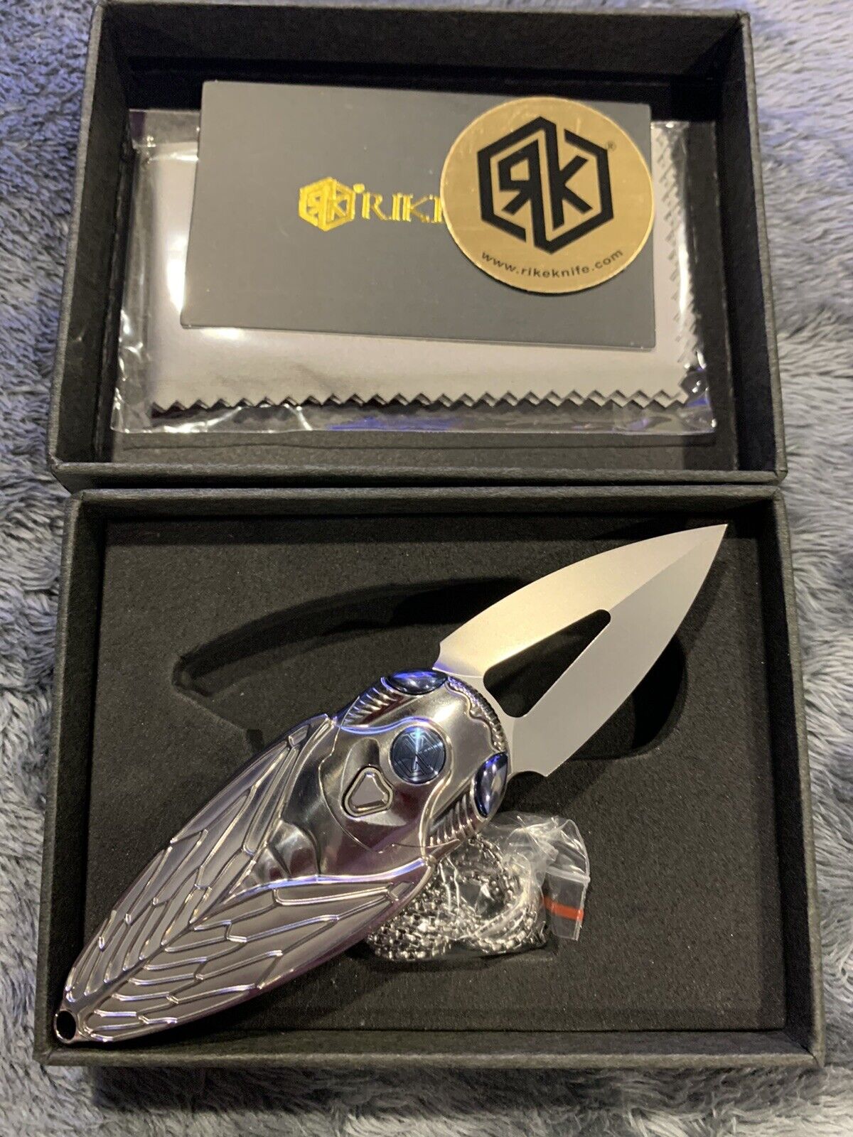 Rike Knives Cicada Beautiful Polished Titanium M390 Blade Discontinued and Rare