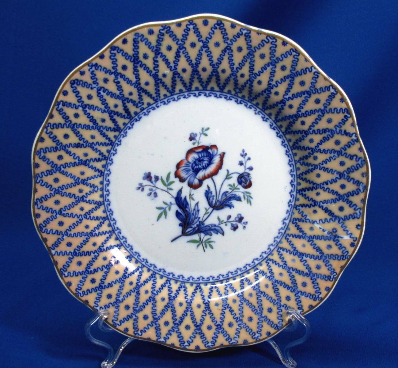 GORGEOUS 1840'S WEDGWOOD STAFFORDSHIRE FLORAL & GEOMETRIC CABINET PLATE