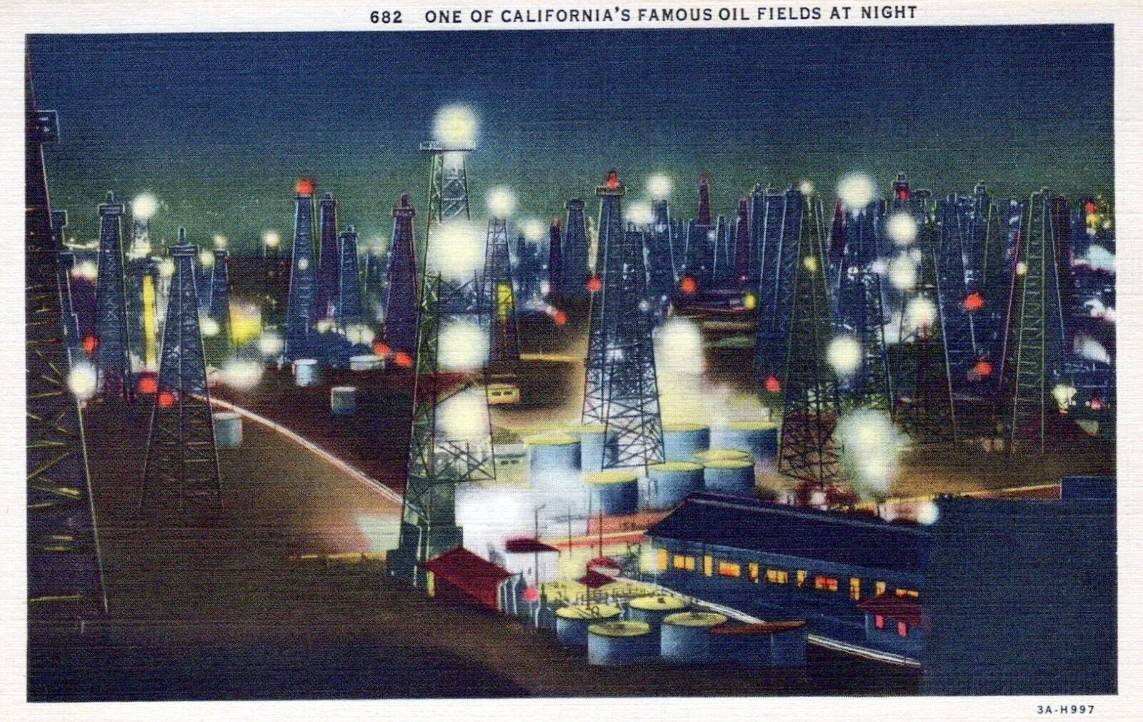 One of California\'s Famous Oil Fields at Night Postcard