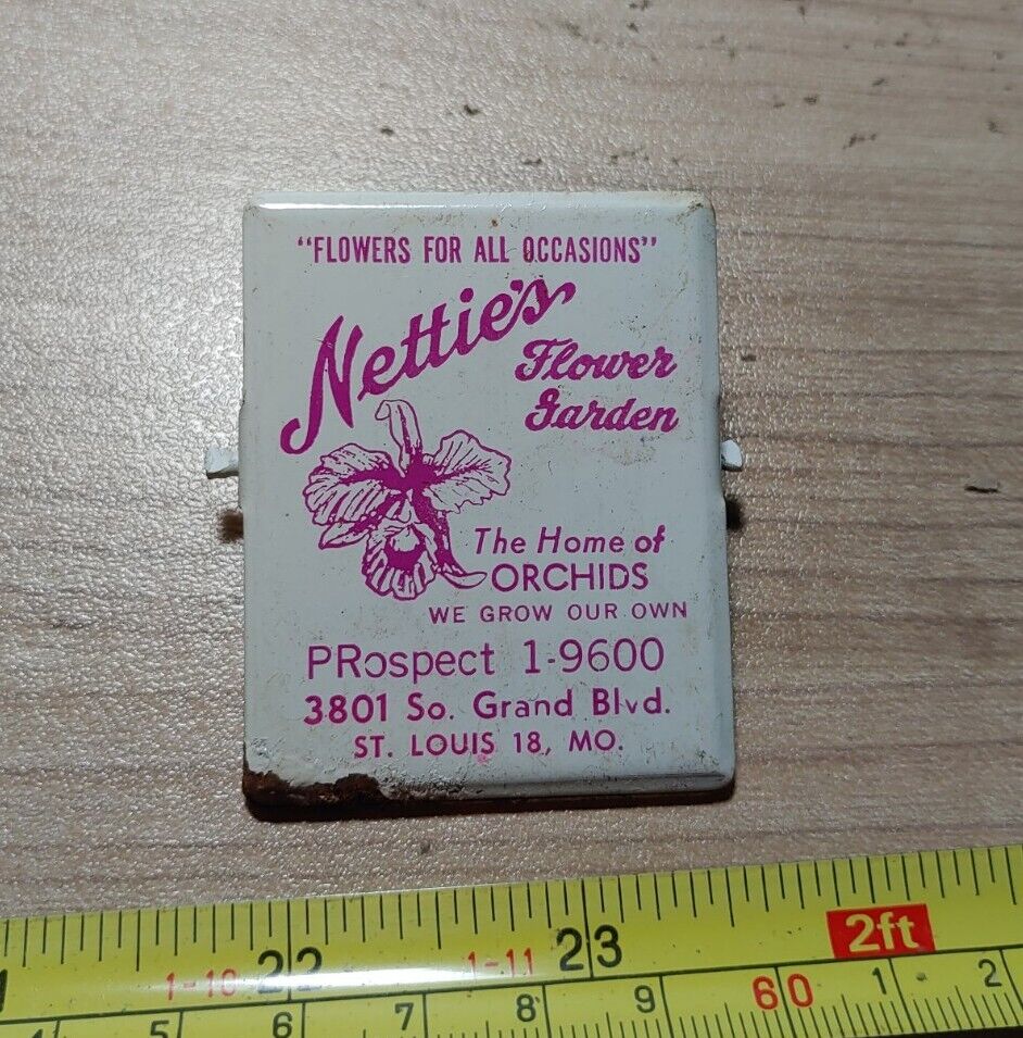 Vintage Nettie\'s Flower Garden St. Louis MO Orchids Advertising Metal Clip