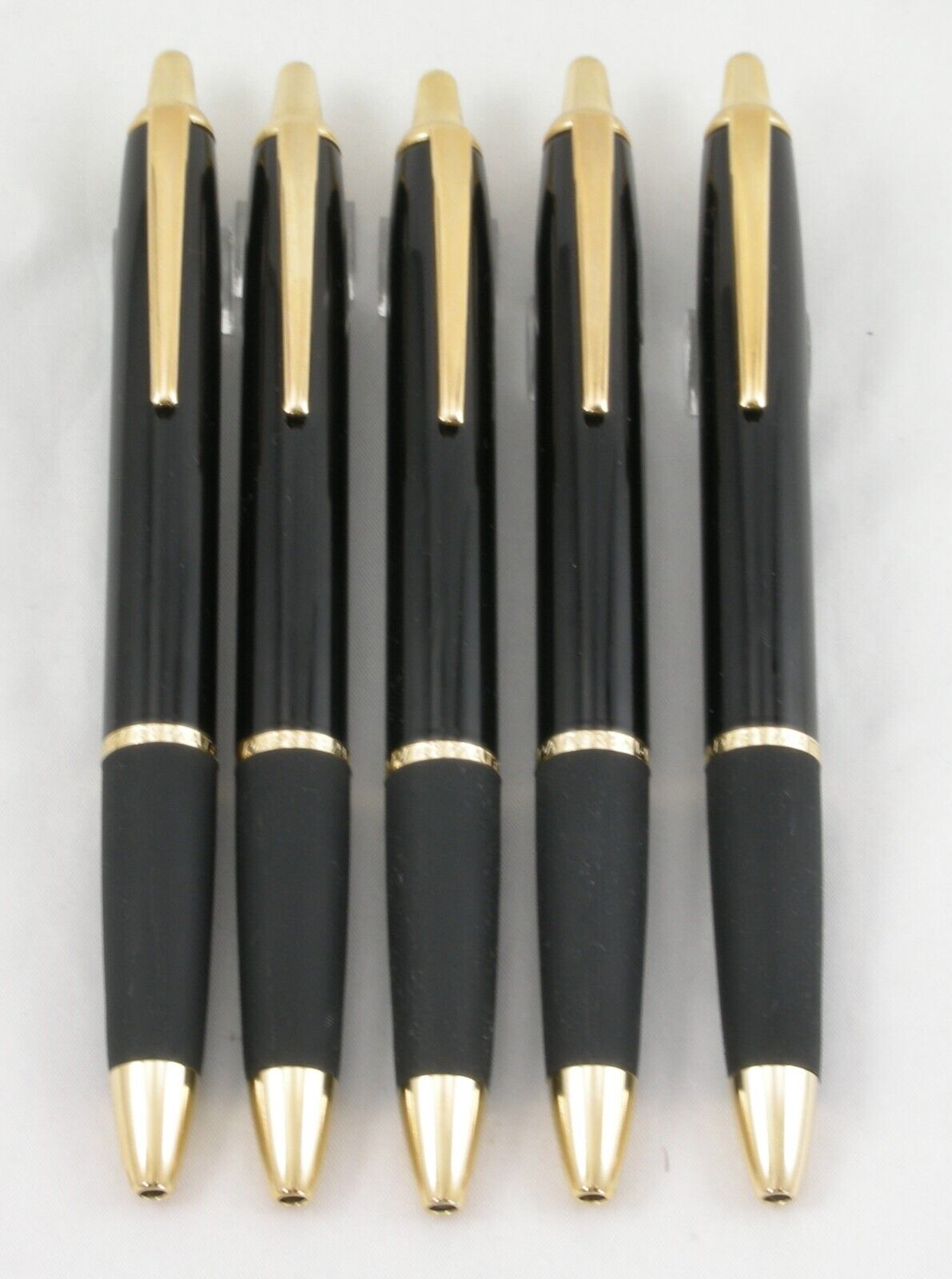 5 New Paper Mate Black Lacquer & Gold Button-Actuated Ballpoint Pens - Unused