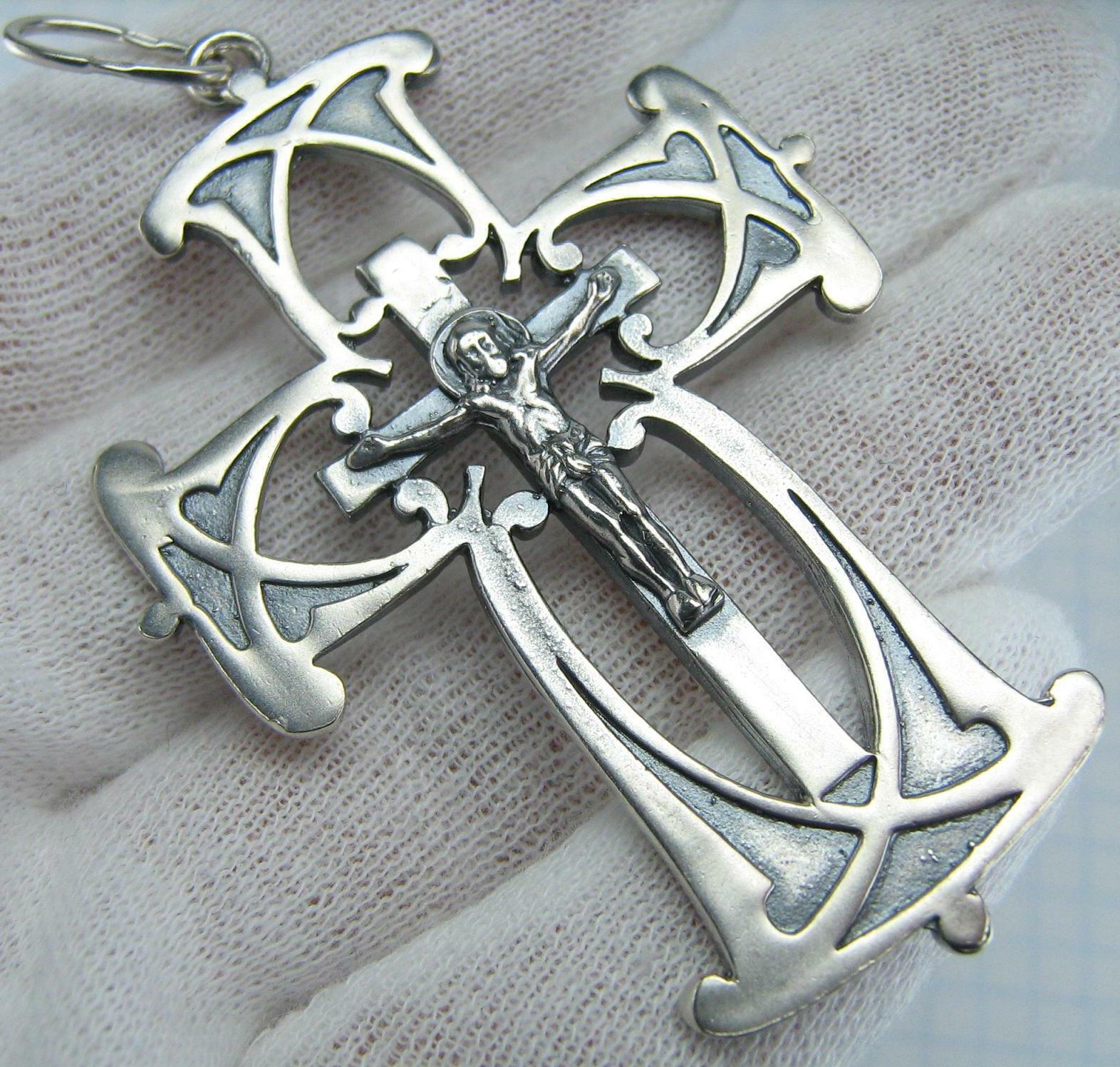 925 Sterling Silver Cross Pendant Necklace Crucifix Jesus Christ Huge Openwork