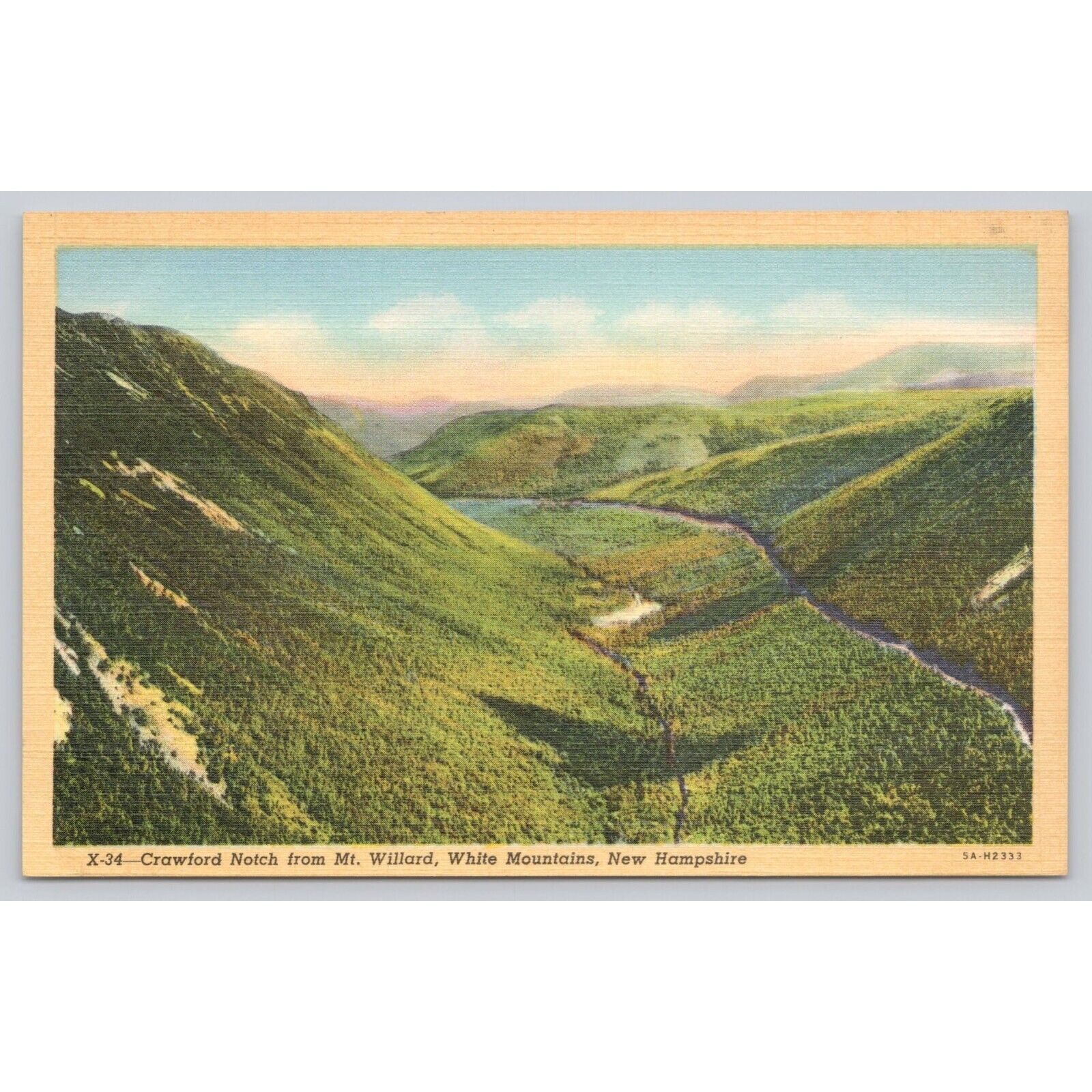 Postcard Crawford Notch from Mt Willard White Mountains New Hampshire Linen VTG