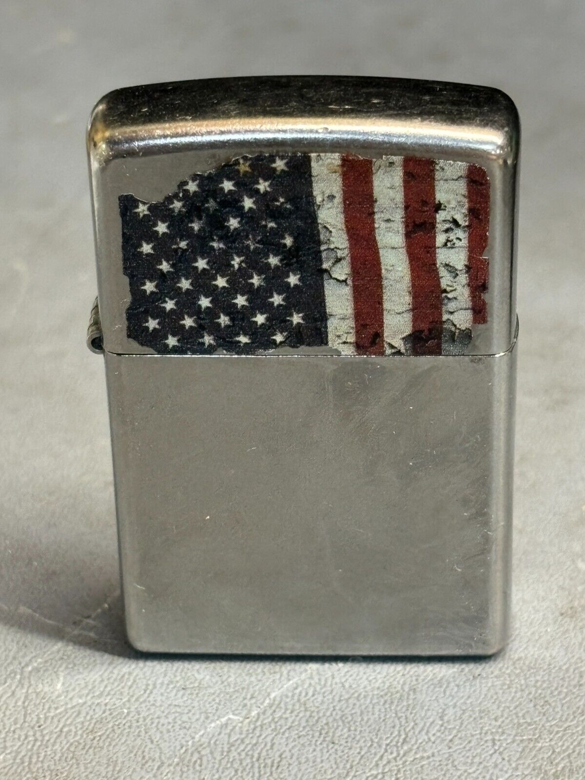 2015 Zippo Chrome Lighter - American Flag Distressed - Preowned - Fired