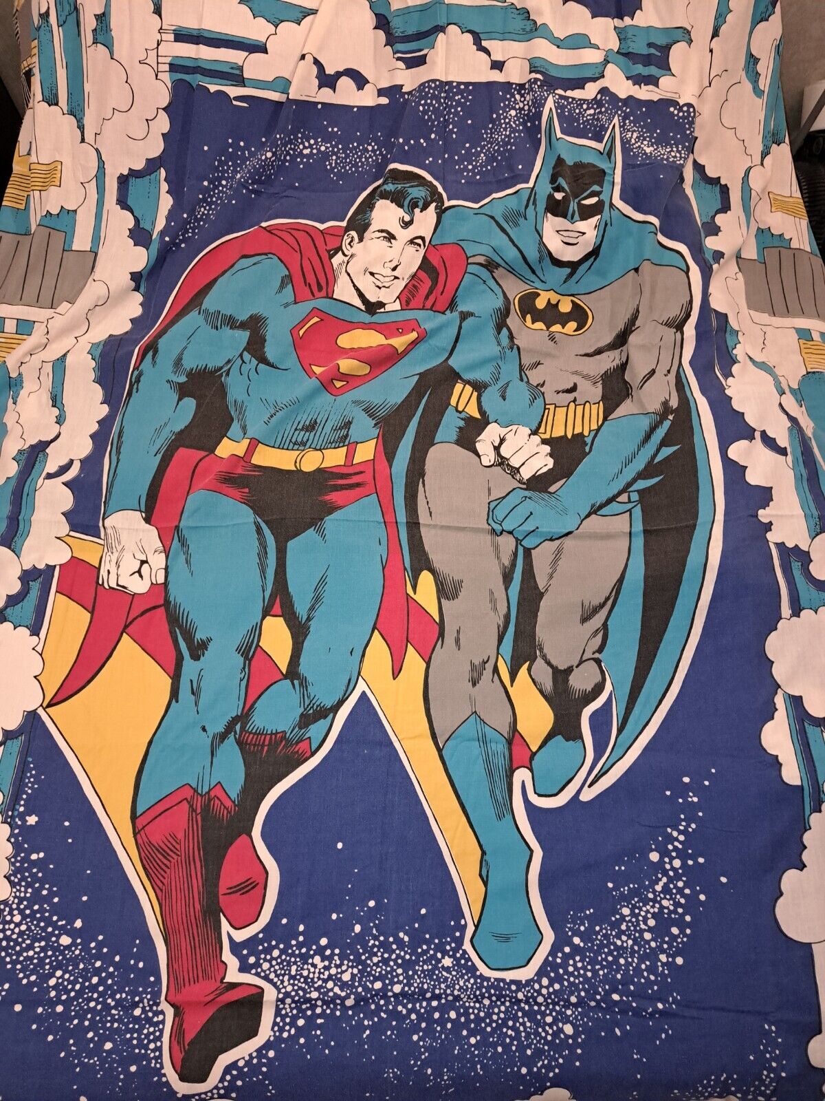 Superman & Batman DC Comics Vintage 1977 Bed Sheet DC Comics VERY RARE 