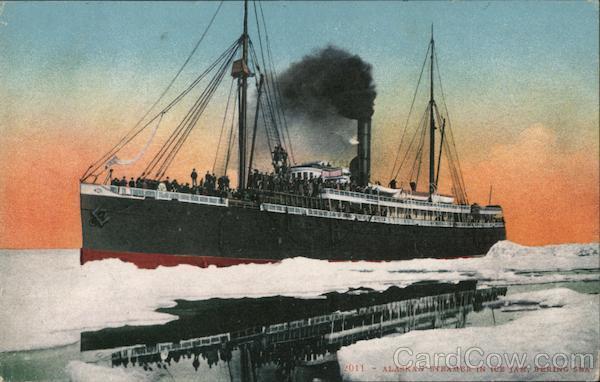 Alaskan Steamer in Ice Jam,Bering Sea Mitchell Antique Postcard Vintage