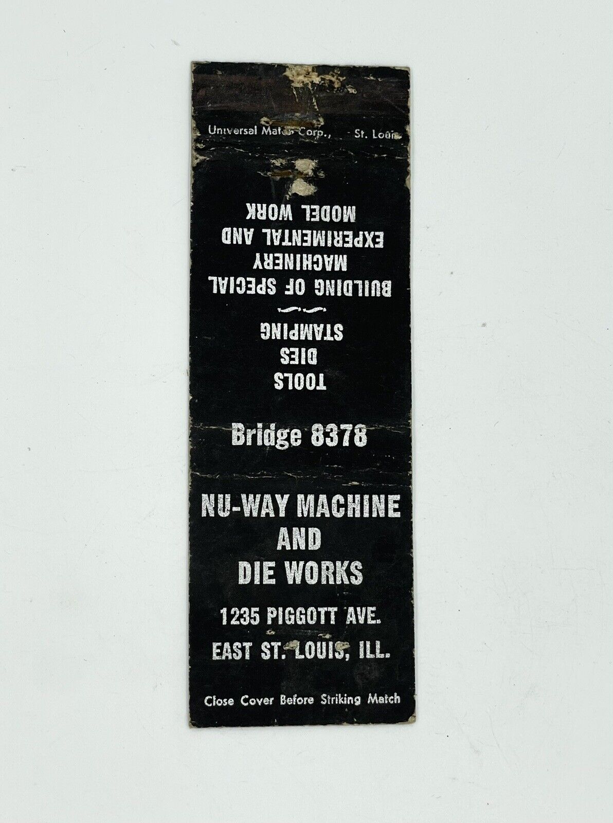 Vintage Nu-Way Machine And Die Works East St. Louis, Illinois Matchbook Cover