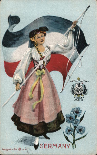 Germany German Woman with Flag The P. Co. Postcard 1c stamp Vintage Post Card
