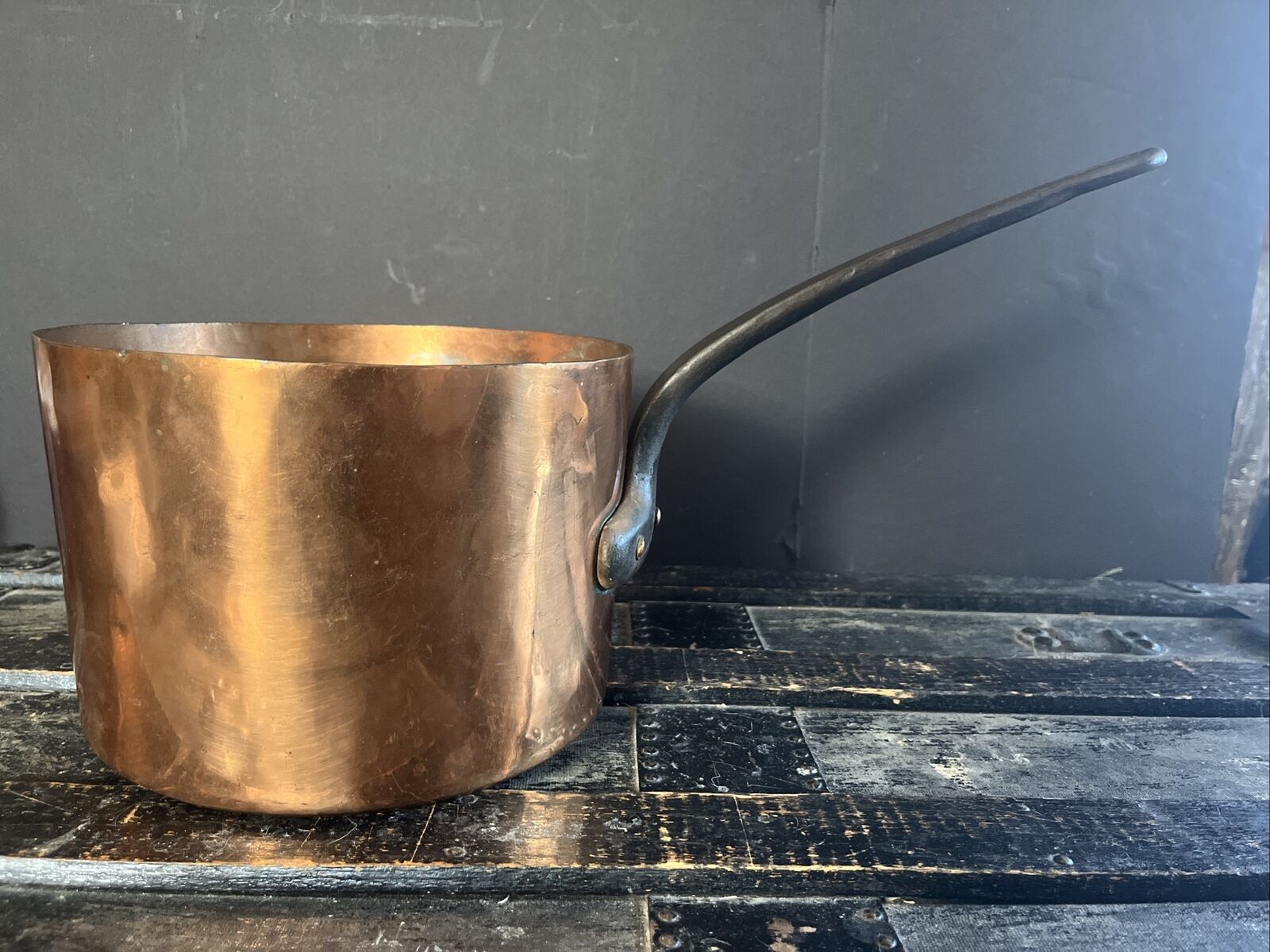 French Copper Pot with Cast Iron Handle Large Heavy 7LB Rivets 6Q