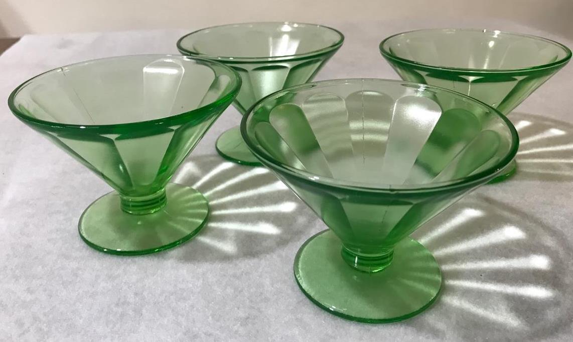 Lot 4 Federal Green Depression Glass Dessert Sherbet Dish Uranium Vaseline