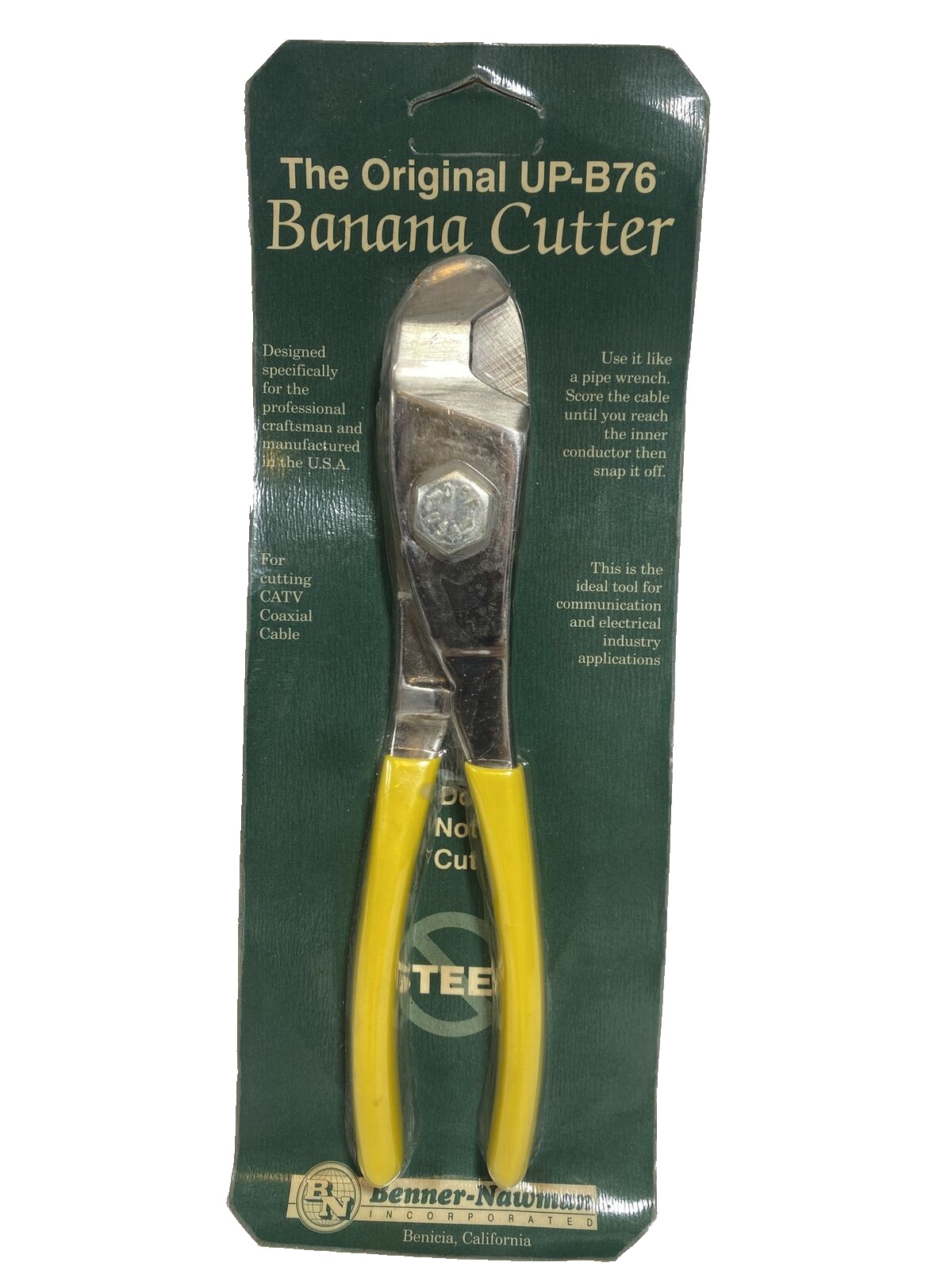 Vintage The Original Banana Coax Cutter, Benner-Nawman Yellow Handle UP-B76 USA
