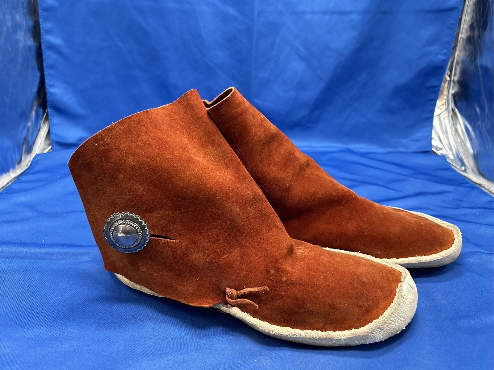 Vintage Native American Navajo Handmade Pueblo Style Moccasins Leather Sz 8 8.5
