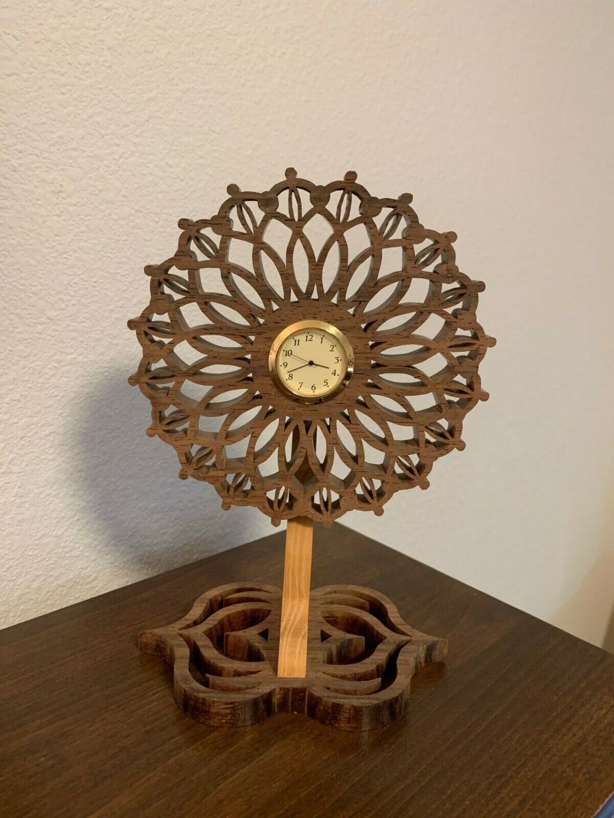 WOOD SIGNED HANDCRAFTED TABLE CLOCK