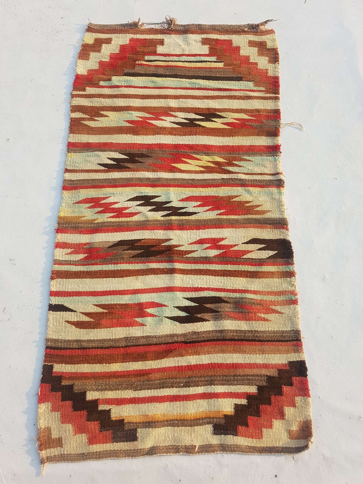 Antique Navajo Handwoven Native American Indian Rug Wool Blanket Carpet 154x77cm