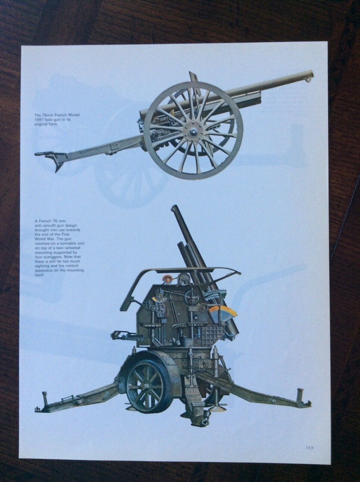 1974 vintage original book illustration Military Weapons History - Anti Aircraft