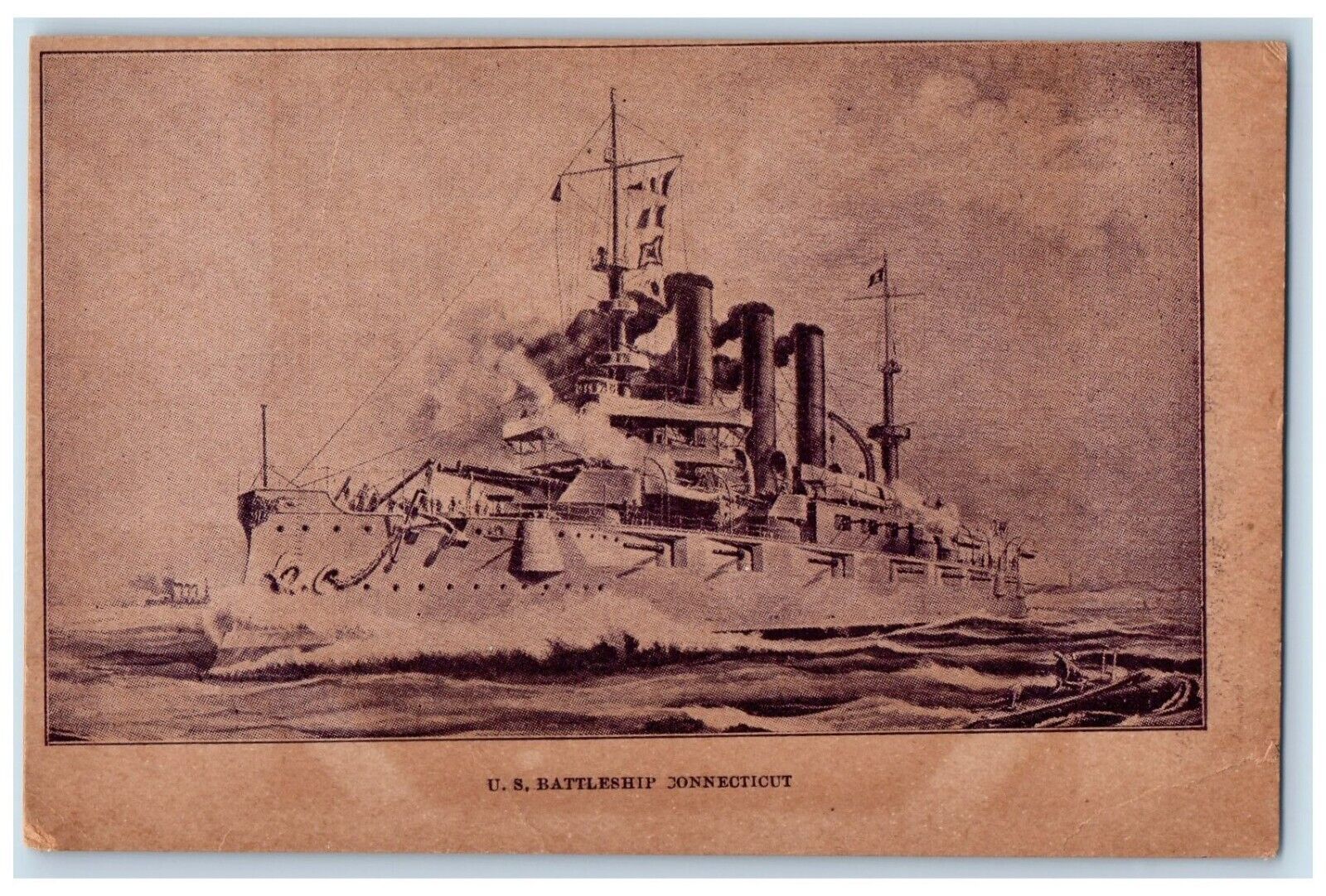 c1910 U.S. Battleship Steamer World War Connecticut CT Vintage Antique Postcard