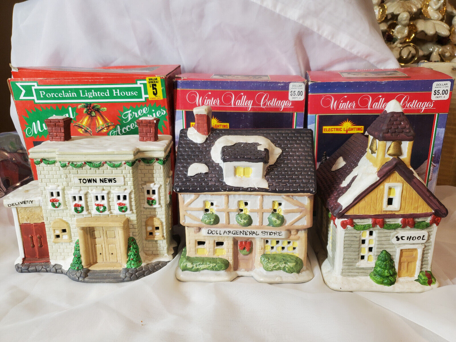 Lot of 3 Vintage Winter Valley Villages  Christmas Buildings w/ Boxes