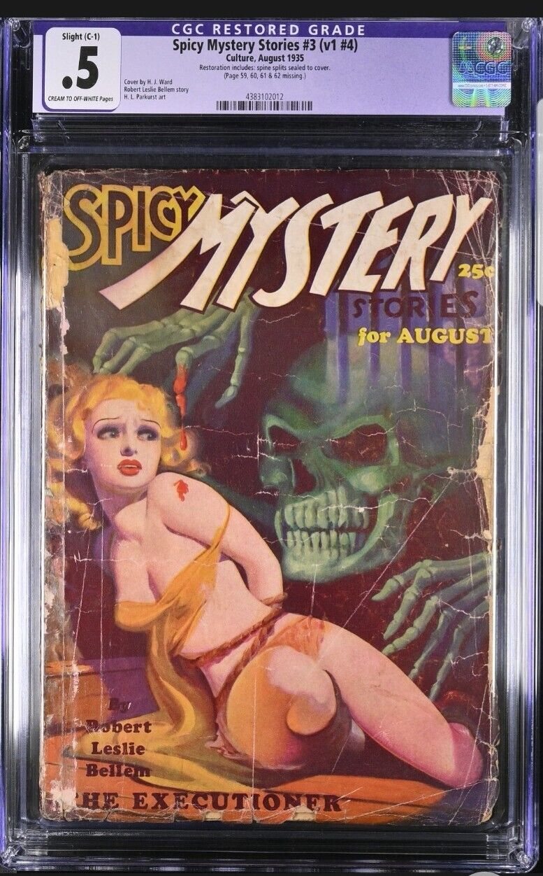 SPICY MYSTERY STORIES #3 (V1 #4) CGC .5 RESTORED GGA SKULL COVER PULP AUG. 1935